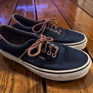 Navy Vans, Authentic with Brown Leather Accents